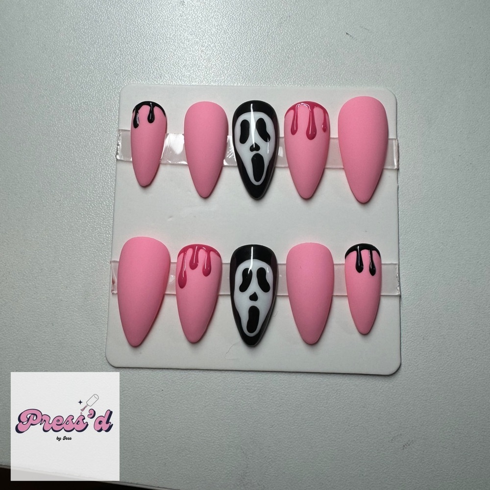 Small/medium ghost face Halloween press-on nails